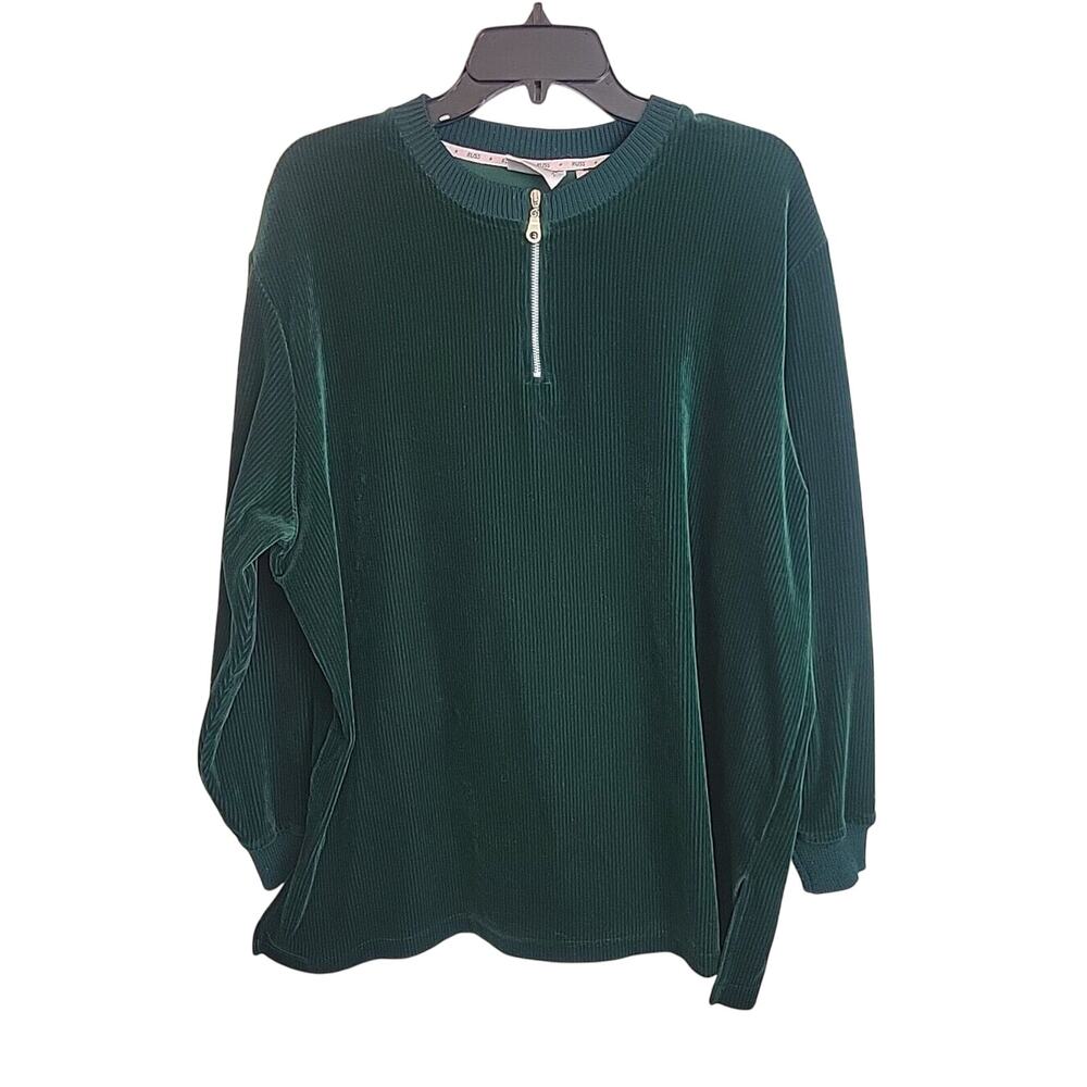 Russ Green Quarter Zip Velvet Ribbed Pullover‎ Sweater Women's Plus Size 18W/20W